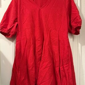 Universal Thread Red V-Neck Puff Sleeve Midi Dress - Size Large - With Pockets